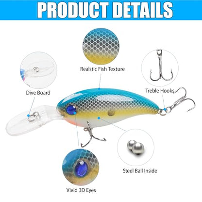 8PCS Fishing Lures Popper Lures Shadllow Deep Diving Swimbait Crankbait Fish Wobble Hard Fishing Baits for Bass Trout Freshwater and Saltwater Fish Tackles 3.54inch/4.0inch - color: 4.0inch - 8pcs