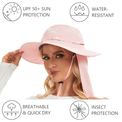 BASSDASH UPF 50+ Mosquito Sun Hat with Hidden Head Net and Neck Flap for Men Women Outdoor Fishing Hiking Camping - color: Pink