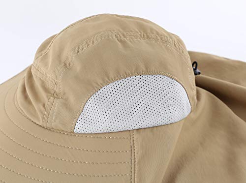 Connectyle Kids Large Brim UV Protection Sun Hat with Neck Flap Mesh Fishing Cap - color: Khaki