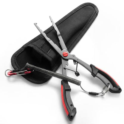 Fishing Pliers 8.4” Long Nose Multi-Function Fishing Tool – Stainless Steel Hook Remover, Line Cutter & Split Ring Opener with Safety Lanyard for Freshwater & Saltwater Fishing