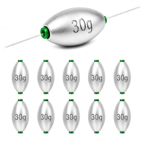 Egg Sinkers Fishing Weights, Oval Slip Sinkers Bullet Lead Fishing Weights for Freshwater Saltwater Tackle Set 1/8oz to 1oz - size: 1oz-30g-10pcs