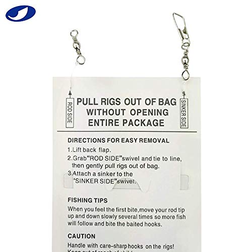 OCEAN CAT Fishing Rigs Saltwater Bait, Feather & Fish Skin 6 String Hooks Fishing Lure Tackle,Red/Green 10 Packs - size: 10#-20 packs