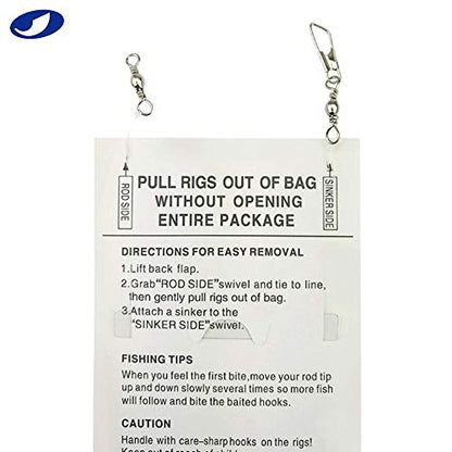 OCEAN CAT Fishing Rigs Saltwater Bait, Feather & Fish Skin 6 String Hooks Fishing Lure Tackle,Red/Green 10 Packs - size: 10#-20 packs