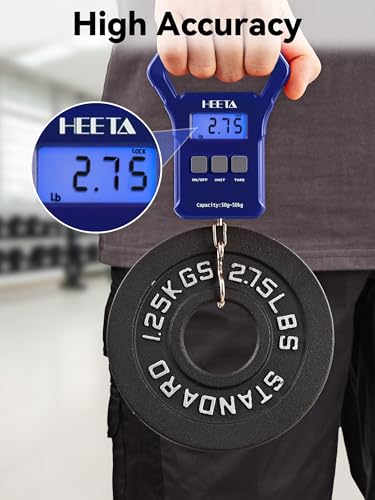 HEETA Fish Scale, 110lb/50kg Digital Portable Hanging Fishing Weight Scale with Backlit LCD Display, Luggage Scale with Hook, Non-Slip Large ABS Handle & 2 AAA Batteries, Fishing Gifts Gear for Men - color: Blue