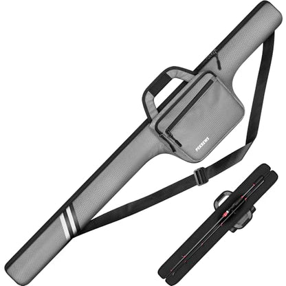 PEKREWS Fishing Rod Case, 52inch Fishing Pole Bag (3.9ft-4.4ft) with Tackle Pockets, Fits Break-Down Spinning, Casting Rod Reel Combo, Padded Soft Rod Bag with Strap Handle, Pole Travel Case, Grey