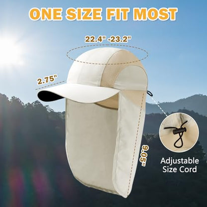 Mens Sun Hat with Breathable Mesh Sun Hats for Men Sun Protection Fishing Hat with Neck Flap for Hiking Cycling - color: Beige