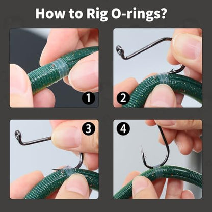 FishTrip 200/210pcs Silicone Wacky Worm O-Rings with Tool for Fishing Rigs | Silicone Bait Saver O-Rings, Protects Baits Wacky Rig for Senko Soft Plastics Worms Stickbaits for Bass Fishing Neko Rig - style: Large_200pcs