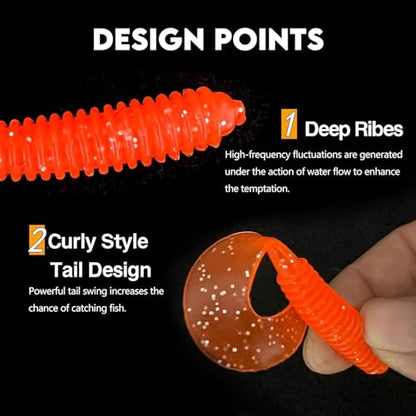 Eupheng Twist Tail Swimbait Fishing Lure, 2.3in/2.7in/4in/5.5in 100PCS Grub Saltwater Fishing Soft Bait Trailer for Bass Crappie Fishing - size: 4in(10cm)-25PCS