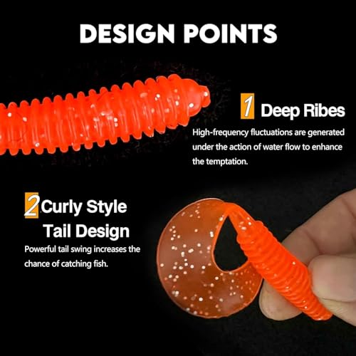 Eupheng Twist Tail Swimbait Fishing Lure, 2.3in/2.7in/4in/5.5in 100PCS Grub Saltwater Fishing Soft Bait Trailer for Bass Crappie Fishing - size: 4in(10cm)-10PCS-Red