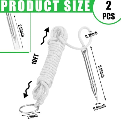 Soulchen 2 PCS 10 Ft 550lb Glow in The Dark Paracord Fishing Stringer Fish Holder with Stainless Steel Fish Spike and 1 Inch Split Ring - color: White,Glow in Blue