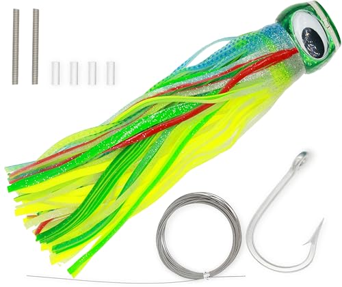 13.4Inch Fishing Trolling Lures Saltwater Trolling Skirted Lures Offshore Big Game Artificial Fishbait for Tuna Marlin Deep Sea Octopus Squid Skirts Rigged Hooks - color: colourD kit