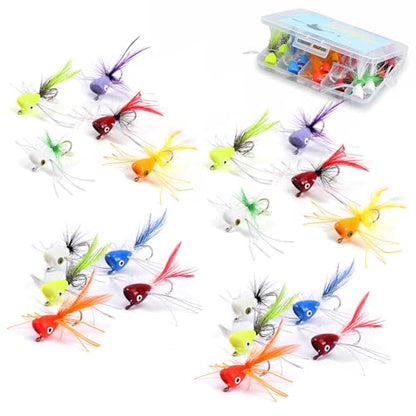 Fly Fishing Poppers Flies, Fly Popper Lures Bass Bluegill Crappie Trout Salmon Panfish Perch Popper Flies Kit for Fly Fishing - color: 20pcs Popper Flies Kit