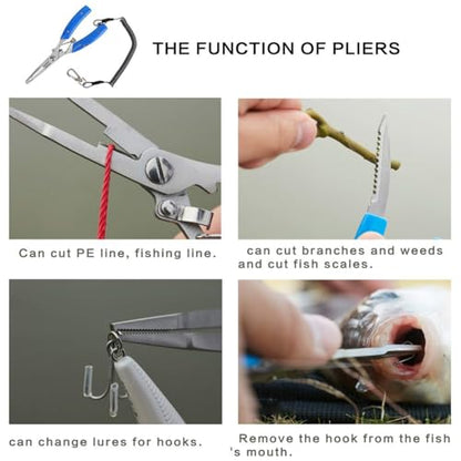 Fishing Gear Tool Kit Fishing Pliers Fillet Fish Lip Gripper Hook Remover Fishing Ruler Line Cutter lanyards Equipment Tools Accessories Set for Saltwater/Flying/Ice Fishing