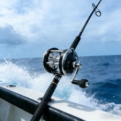 Sea Fishing Reel 44-66 LB Max Drag Saltwater Round Conventional Trolling Reel Aluminum CNC 2.8:1/4.4:1 Gear Ratio 5+1/7+1 Bearings for Tuna Salmon Marlin - color: BLack-Right Hand, size: 44Lb-SL500