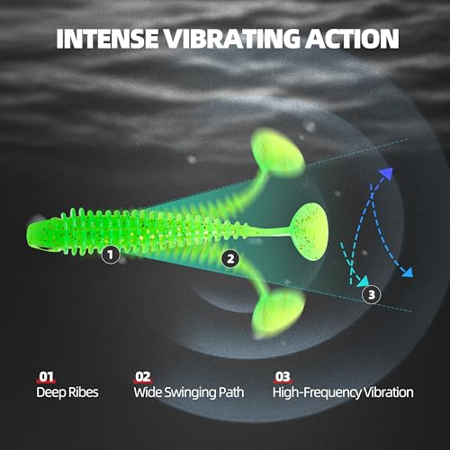 30pcs Soft Plastic Swimbaits with Paddle Tail, T-Tail Fishing Lures for Vertical Jigging and Casting, Freshwater Swimbaits for Bass, Trout, Walleye & Crappie - color: Dual Ribbed, 3''