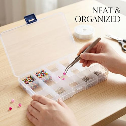 Fishing Tackle Box 15 Compartments Plastic Storage Tray With Removable Dividers, Blue Latch 17x10cm Clear Plastic Organizer Box For Storing Fishing Lures Hooks Jewelry Beads Small Hardware