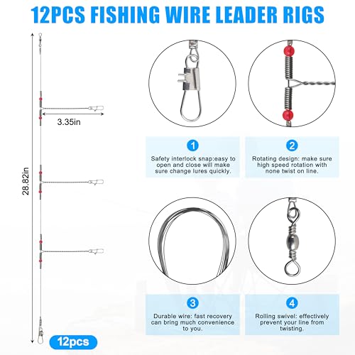 Saltwater Surf Fishing Tackle Kit - Saltwater Surf Fishing Rigs Bottom Rigs Include Fishing Leader Rigs Pyramid Sinkers Bass Casting Sinker Circle Hooks for Striped Bass Red Drum Flounder - color: Steel Gray