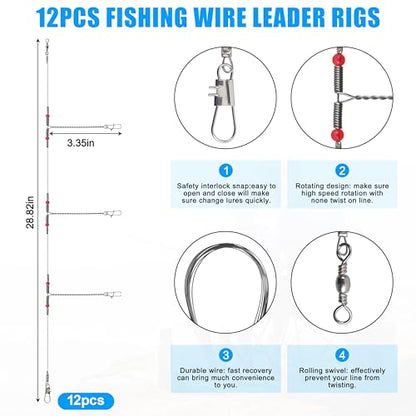 Saltwater Surf Fishing Tackle Kit - Saltwater Surf Fishing Rigs Bottom Rigs Include Fishing Leader Rigs Pyramid Sinkers Bass Casting Sinker Circle Hooks for Striped Bass Red Drum Flounder - color: Steel Gray