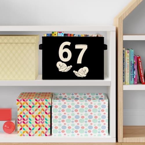 Black and White Funny 6 7 Meme Storage Bins Box with Handles, Hand Holding Number Six Seven Laundry Basket Hamper Collapsible Clothes Toys Organizer for Kids Boys Girls Room Nursery - color: Black and White
