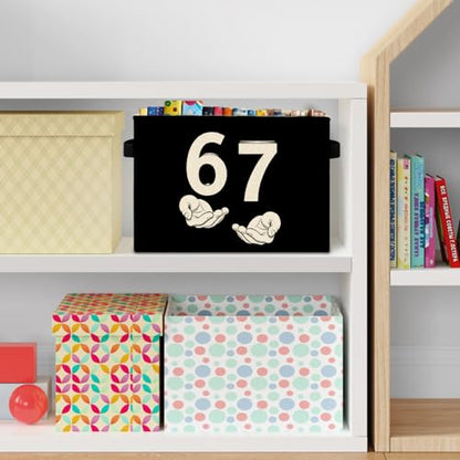 Black and White Funny 6 7 Meme Storage Bins Box with Handles, Hand Holding Number Six Seven Laundry Basket Hamper Collapsible Clothes Toys Organizer for Kids Boys Girls Room Nursery - color: Black and White