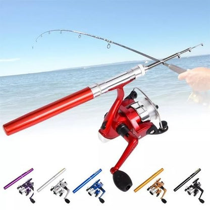 Compact Telescopic Mini Pen Fishing Rod & Reel Combo – 39.4″ Travel Fishing Kit Retractable to 7.9″ – Fast‑Action Fiberglass Pocket Pole for Kids & Adults (Blue)