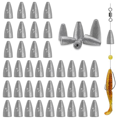 50Pcs Bullet Weights Sinkers Worm Weights for Bass Fishing | Fishing Weights Carolina Rig Weights Slip Sinker Texas Rigs Lead Weights For Saltwater Freshwater - size: 1/2oz-50pcs