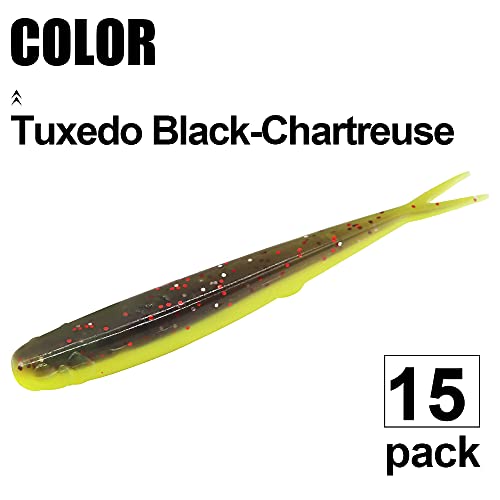 Crappie-Baits- Plastics-Jig-Heads-Kit-Minnow-Fishing-Lures-for Crappie-Panfish-Bluegill-20Piece Kit - 15 Bodies- 5 Crappie Jig Heads - color: #07 TuxedoBlack-Chartreuse