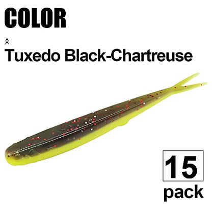 Crappie-Baits- Plastics-Jig-Heads-Kit-Minnow-Fishing-Lures-for Crappie-Panfish-Bluegill-20Piece Kit - 15 Bodies- 5 Crappie Jig Heads - color: #07 TuxedoBlack-Chartreuse