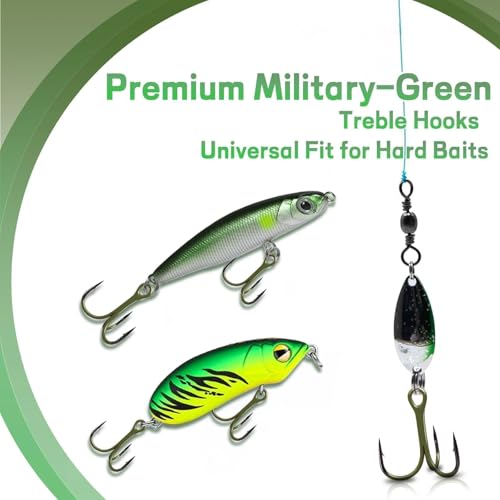 Treble Fishing Hooks 2X Strong 10Pcs Triple Hooks Sharp Barbed/High Carbon Steel/Round Bend for Lures Freshwater Saltwater - size: 2/0#_10pcs