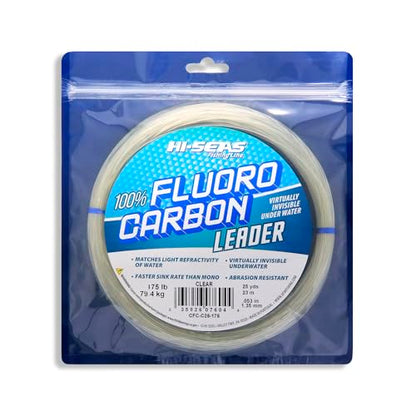 HI-SEAS 100% FLUOROCARBON Fishing LINE Leader - Clear Invisible Leader UNDETECTABLE to Fish, Fast Sinking 6LB-400LB - style: 0.053 in / 1.35 Mm, 175 Lb, 25 Yd