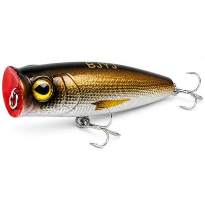 Topwater Popper Fishing Lure, 4in 0.81oz ABS Floating Saltwater Bait with BKK 3X #4 Treble Hooks, Foil-Stamped Finish for Inshore Striped Bass Redfish Snook Tarpon - color: A1-1PCS/0.81OZ-4"