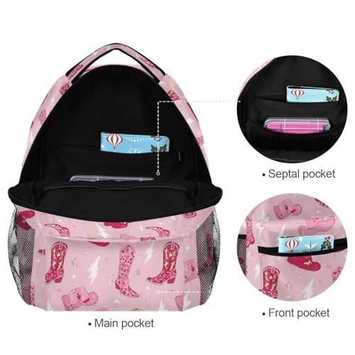 Pfrewn Kids Backpack for Girls Boys Retro Cowgirl Boots Lightning Backpacks Lightweight School Bag 16" - color: Cowgirl, size: 11.4x6.9x16in