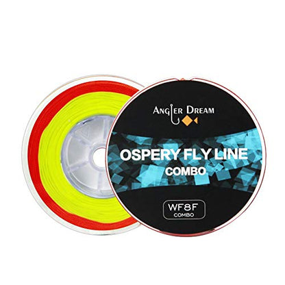 100FT WF3F WF5F WF8 Fly Fishing Line Combo Weight Forward Fly Line with Braided Backing Tapered Leader Preload Fly Line with Welded Loop - color: Fluo Yellow, size: WF 8F Fly Line Combo