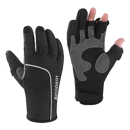 Bassdash WintePro Insulated Fishing Gloves Water Repellent with Fleece Lining Cold Weather Winter Gloves for Men Women Ice Fishing Hunting Photography Hiking - color: Black, size: Large