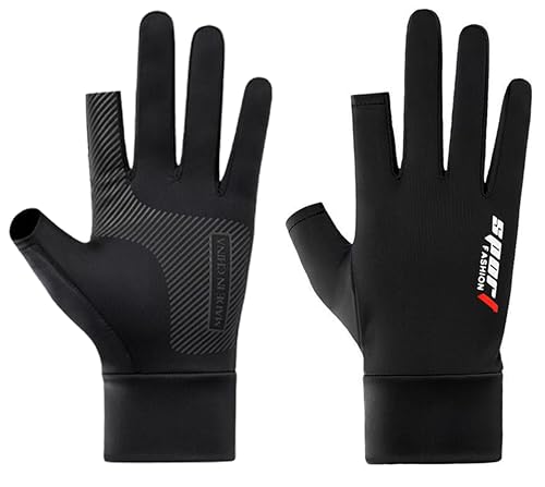 Mens-Sunblock-Gloves-UV-Protection Open-Finger Breathable Quick-Drying Ice-Silky Summer Outdoor Driving Hiking - color: Black