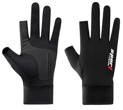 Mens-Sunblock-Gloves-UV-Protection Open-Finger Breathable Quick-Drying Ice-Silky Summer Outdoor Driving Hiking - color: Black