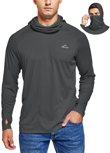 Willit Men's UPF 50+ Sun Protection Hoodie with Built-in Mesh Mask, Long Sleeve Cooling Fishing Shirt - color: Deep Gray, size: Medium