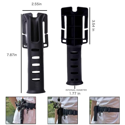 2 Pcs Fishing Waist Belt Rod Holder - Adjustable Wading Belt With Portable Pole Inserter for Spinning, Casting Reel, Surf, Kayak, Fly Fishing Gear Accessories - Black