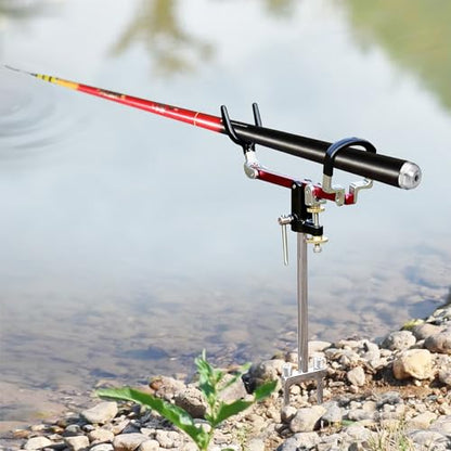 Fishing Rod Holders, 360 Degree Adjustable Fishing Pole Holders for Ground, Multifunctional Stainless Steel Beach Fishing Rod Holder Fishing Gifts for Men - color: Red
