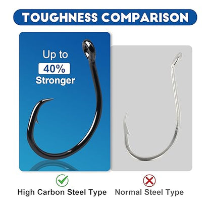 Circle Hooks Saltwater in-Line Wide Gap Fishing Hooks for Catfish 4X Strong High Carbon Steel Mustad Hooks for Tuna, Carp, Catfish,【1,1/0,2/0,3/0,4/0,5/0,6/0】-20pcs,【8/0】-12pcs,【10/0】-8pcs - size: 5/0-20pcs