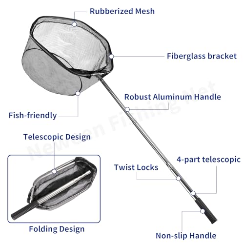 Neween Fishing Net, Foldable Collapsible Telescopic Fish Landing Net, Durable Nylon Material Mesh Landing Net for Easy Catching or Releasing for Trout - style: 61" Full Extended (Telescopic Pole)