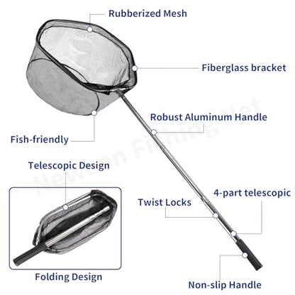 Neween Fishing Net, Foldable Collapsible Telescopic Fish Landing Net, Durable Nylon Material Mesh Landing Net for Easy Catching or Releasing for Trout - style: 61" Full Extended (Telescopic Pole)