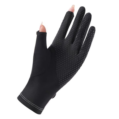 Unisex UV Protection Sunblock Gloves - Women Man Full Finger Sunscreen Gloves Touchscreen Gloves for Driving Hiking Riding - color: Black
