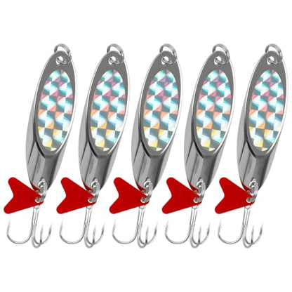 Fishing Lures Casting Spoon Lure, 5pcs Hard Metal Spoon Fishing Lures for Trout Bass Crappie Pike Walleye Saltwater Freshwater Fishing Gear 3/16oz-2oz - color: Silver-red heart, size: 1/2oz(14g)