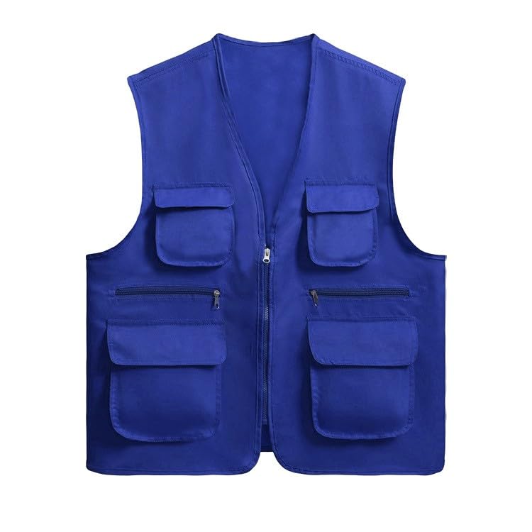 Unisex Men's Women's Lightweight Fishing Tank Vest Casual Outdoor Hiking Travel Cargo Jacket Waistcoat Multi Pockets - color: Blue, size: Large