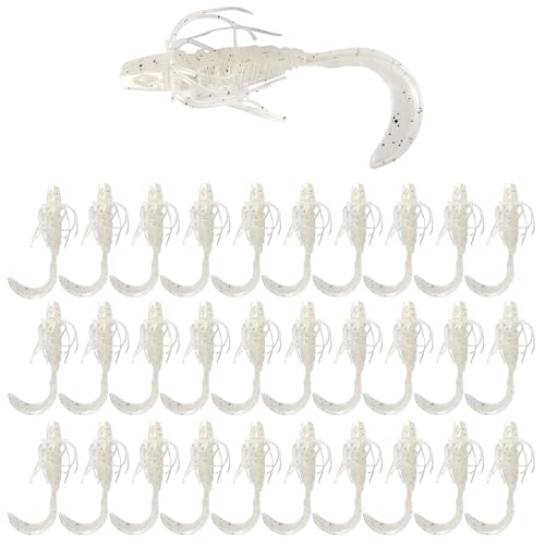 Eupheng 2.56Inch/3.56Inch Curly Style Tail Worms with Adjustable Skirt, Realistic Wavy Tail Soft Bait Grub Swimbaits, Slow Fall Action for Bass, Trout & Crappie - color: Pearl White, size: 3.15inch(8cm)/3.3g-30 Sets