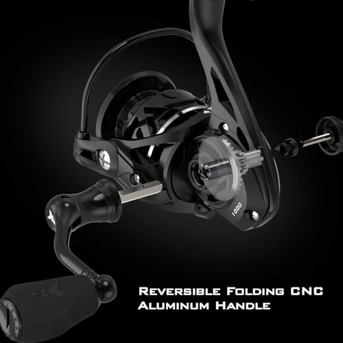 KastKing Zephyr Spinning Reels – 7+1/6+1 BB – Carbon Fiber Drag – Stainless Steel Shaft – Aluminum & CNC Spool – Black/Green/Orange – Sizes 500/1000 SFS – ICE Fishing Ready Reels! - color: Standard-Black, size: 500