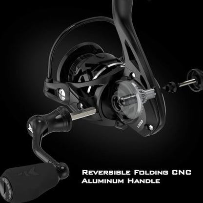 KastKing Zephyr Spinning Reels – 7+1/6+1 BB – Carbon Fiber Drag – Stainless Steel Shaft – Aluminum & CNC Spool – Black/Green/Orange – Sizes 500/1000 SFS – ICE Fishing Ready Reels! - color: Standard-Black, size: 500