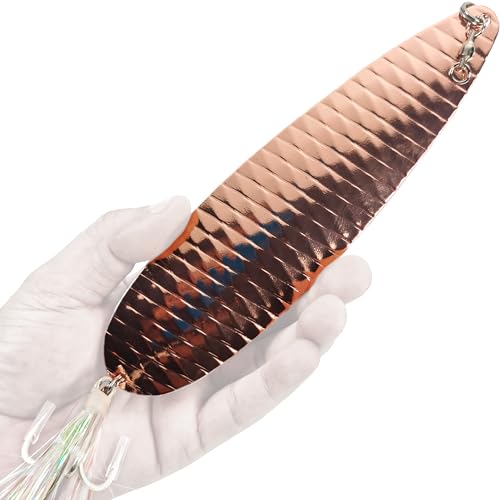 Magnum Flutter Spoon Deep Sea Jigging Fishing Lures, 7.5-9 Inch Large Hard Metal Sinking Trolling Casting Striper Fishing Spoon Baits for Striped Bass, Salmon, Walleye, Saltwater, Freshwater - color: B3 - 7.5" Classic - Rose Gold