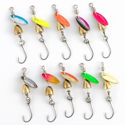 Dr.Fish 10 Pack Fishing Spinner Inline Spinner Lures Single Hook Trout Spinnerbait Lures Kits Bass Crappie Salmon Panfish Walleye Freshwater Stream - color: Single Hook Kit, size: 1/8oz-#10